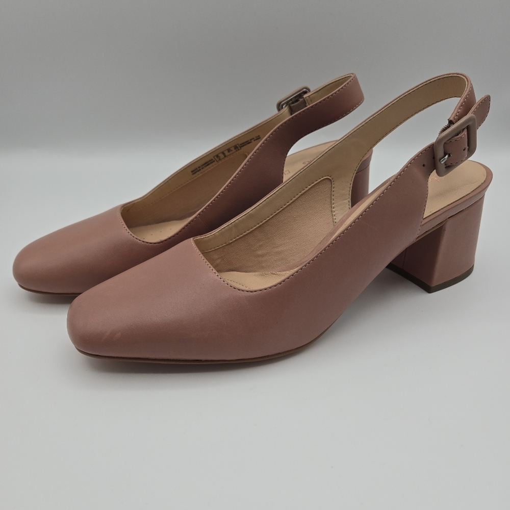 Clarks Cushion Plus Leather Sheer Violet Sling Back Block Heels Shoes Size 10
